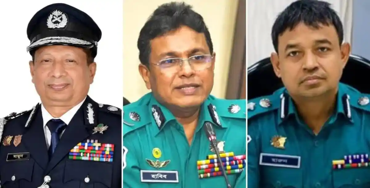 বাংলাদেশ পুলিশের তিনজন কর্মকর্তা ছবি, সবুজ ইউনিফর্মে. Channel i News - চ্যানেল আই নিউজ