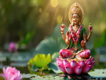 লক্ষ্মী দেবীর প্রতিমা ফুলের উপর বসে, পূজার জন্য প্রস্তুত. Channel i News - চ্যানেল আই নিউজ