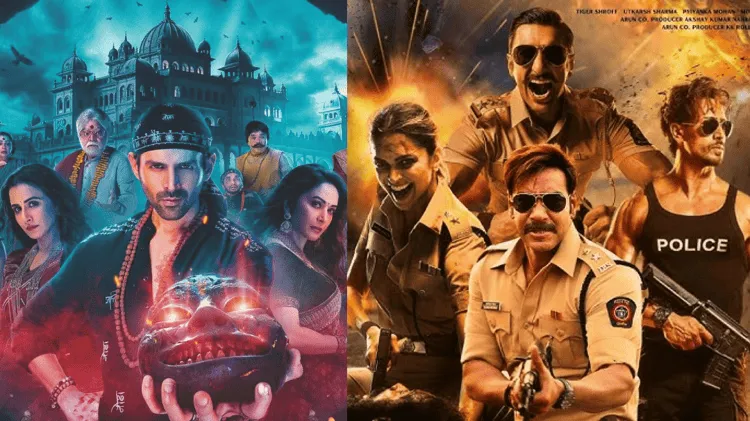 দুটি বলিউড ছবি, একটিতে রাজকীয় সেটিং ও অন্যটিতে পুলিশ অ্যাকশন দৃশ্য।. Channel i News - চ্যানেল আই নিউজ