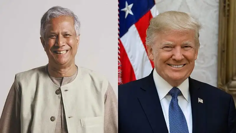 প্রধান উপদেষ্টা ও ডোনাল্ড ট্রাম্পের হাসিমুখ ছবি. Channel i News - চ্যানেল আই নিউজ