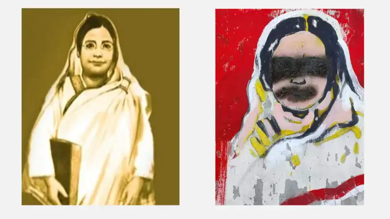 বেগম রোকেয়া চরিত্রের দুটি ভিন্ন চিত্র, একটি ঐতিহাসিক ছবি ও আরেকটি আধুনিক শিল্পকর্ম. Channel i News - চ্যানেল আই নিউজ