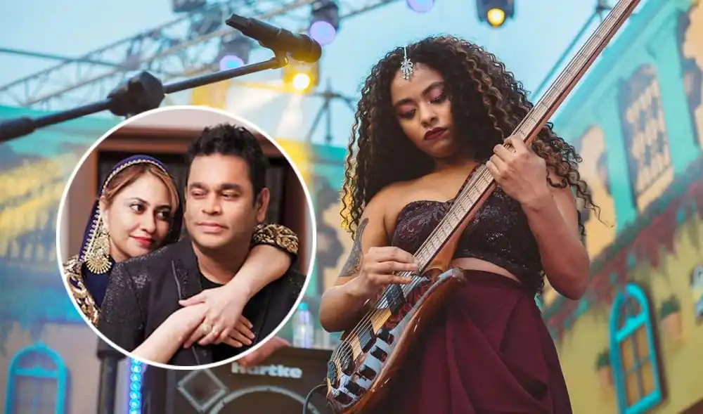 একজন নারী গিটার বাজাচ্ছেন, অন্য দুইজনের ছবি ইনসার্টে দেখানো. Channel i News - চ্যানেল আই নিউজ