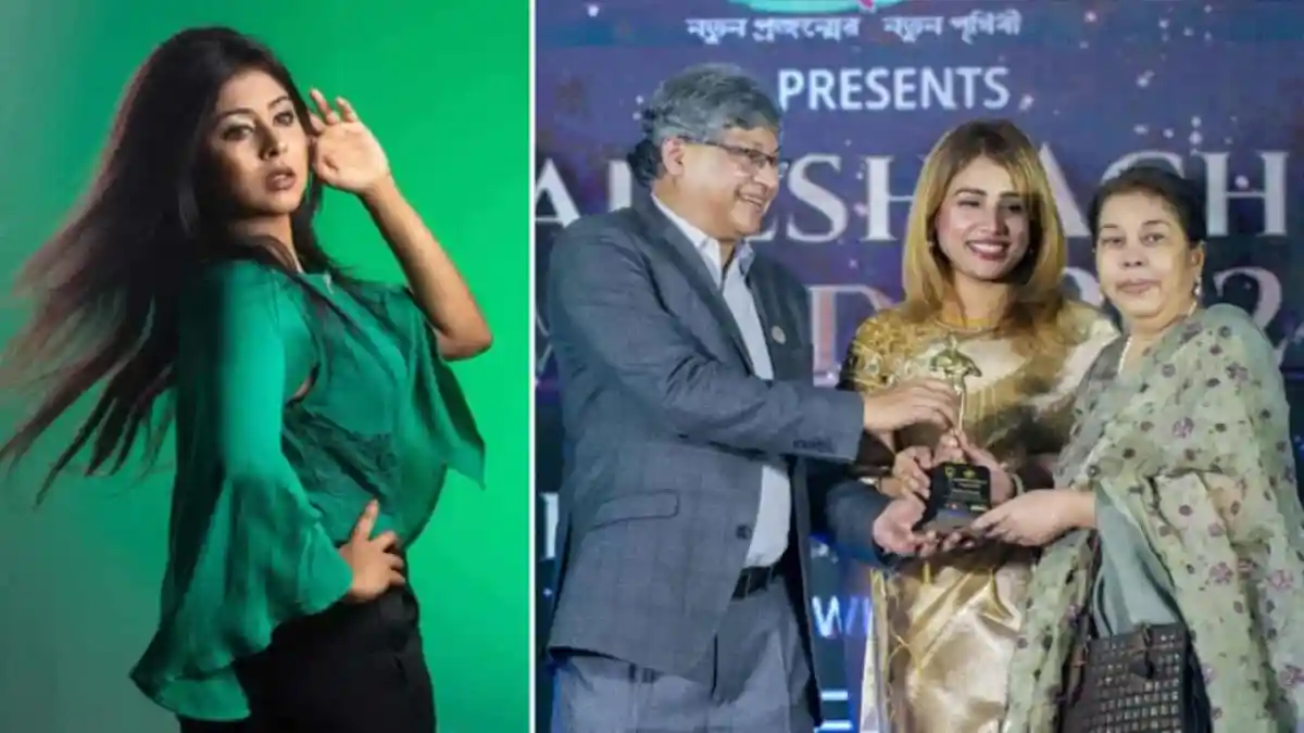 মুনিয়া পুরস্কার গ্রহণের সময় মা তার পাশে দাঁড়িয়ে আছেন. Channel i News - চ্যানেল আই নিউজ