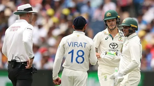 অস্ট্রেলিয়ার ক্রিকেটাররা মাঠে আলোচনা করছে, কনস্টাসের ধাক্কার উত্তাপ ছড়িয়ে পড়ছে. Channel i News - চ্যানেল আই নিউজ