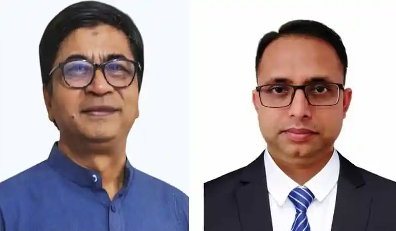 দুটি পুরুষের ছবি, একজন বয়স্ক ও একজন তরুণ, পেশাদার পোশাক পরিহিত. Channel i News - চ্যানেল আই নিউজ