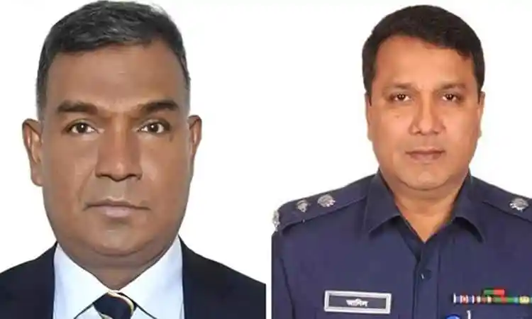 দুটি পুলিশ কর্মকর্তা ছবি, একজন সাধারণ পোশাকে অন্যজন পুলিশ uniformে. Channel i News - চ্যানেল আই নিউজ