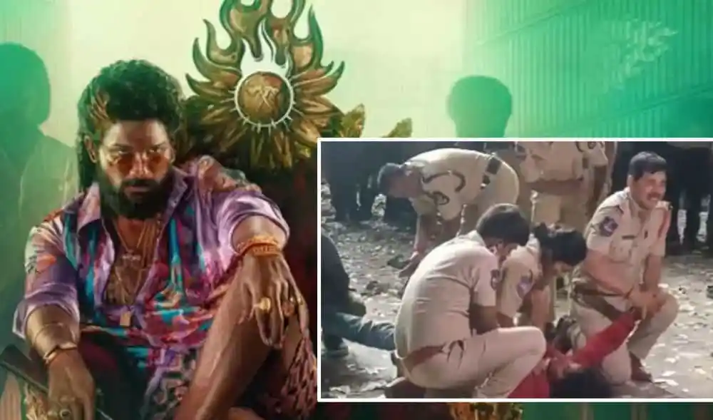 পুষ্পা ২ সিনেমার একটি দৃশ্য যেখানে একজন অভিনেতা বসে আছেন. Channel i News - চ্যানেল আই নিউজ