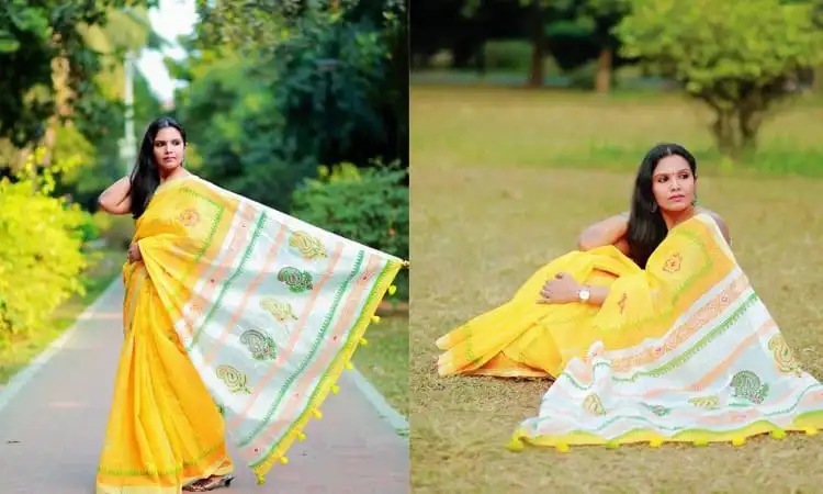 আজমেরী বর্ষার খোলা চোখের স্বপ্নের জন্য সুন্দর পটভূমিতে সাদা ও হলুদ শাড়ি পরা নারী।. Channel i News - চ্যানেল আই নিউজ