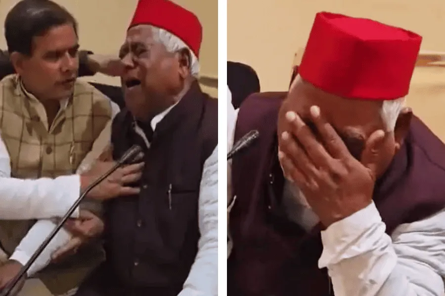 সংবাদ সম্মেলনে একজন সাংসদ কাঁদছেন, অন্য ব্যক্তি পাশে দাঁড়িয়ে সহানুভূতি প্রকাশ করছেন. Channel i News - চ্যানেল আই নিউজ