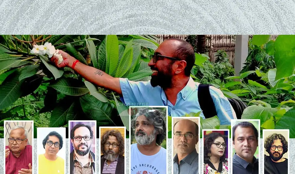 প্রকৃতি প্রেমী ব্যক্তি ফুলের সাথে হাসিমুখে ছবি তুলছেন. Channel i News - চ্যানেল আই নিউজ