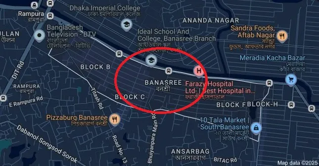 বনশ্রীতে বাসচাপায় দুই যুবক নিহতের ঘটনাস্থলের মানচিত্র।. Channel i News - চ্যানেল আই নিউজ