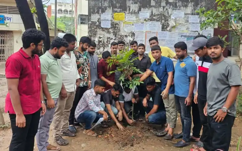 জবিতে ছাত্ররা বৃক্ষরোপণ কর্মসূচিতে অংশগ্রহণ করছে. Channel i News - চ্যানেল আই নিউজ