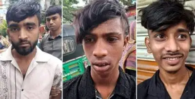 তিন যুবকের ছবি, যারা মোবাইল চুরির ঘটনায় গ্রেপ্তার হয়েছে. Channel i News - চ্যানেল আই নিউজ