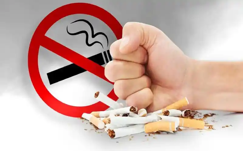 No smoking sign with a clenched fist crushing cigarettes. Channel i News - চ্যানেল আই নিউজ
