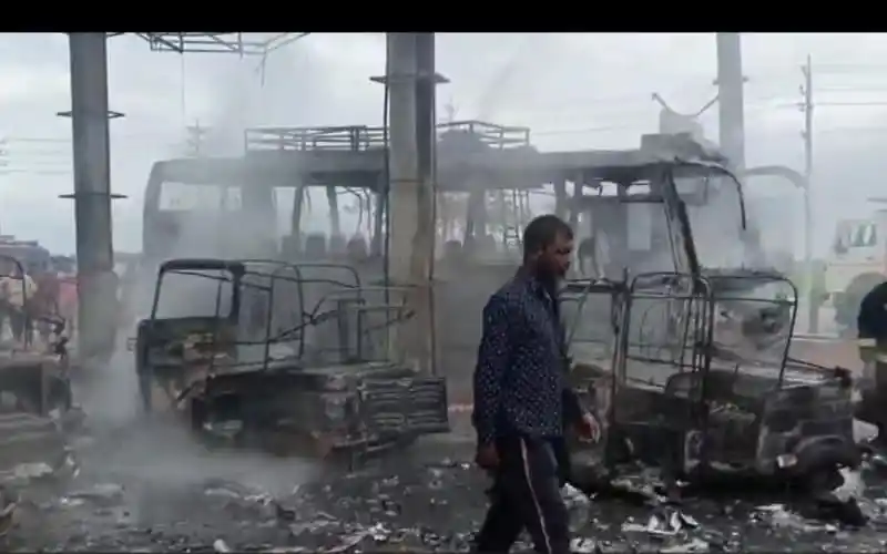 Burned vehicle after fire at CNG station in Habiganj, Bangladesh. Channel i News - চ্যানেল আই নিউজ
