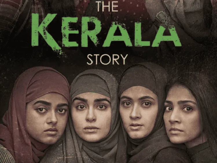 The Kerala Story movie poster featuring four women in headscarves. Channel i News - চ্যানেল আই নিউজ