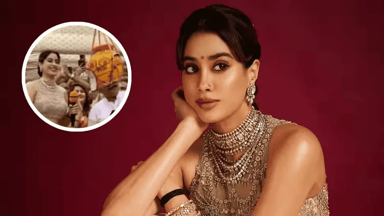 জাহ্নবী কাপড় পরে সুন্দর পোজ দিচ্ছেন, ব্যাকগ্রাউন্ড লাল রঙের।. Channel i News - চ্যানেল আই নিউজ