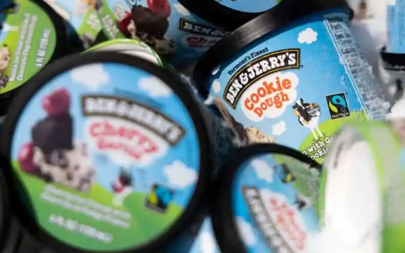Ben & Jerry's Cookie Dough ice cream tubs stacked together. Channel i News - চ্যানেল আই নিউজ