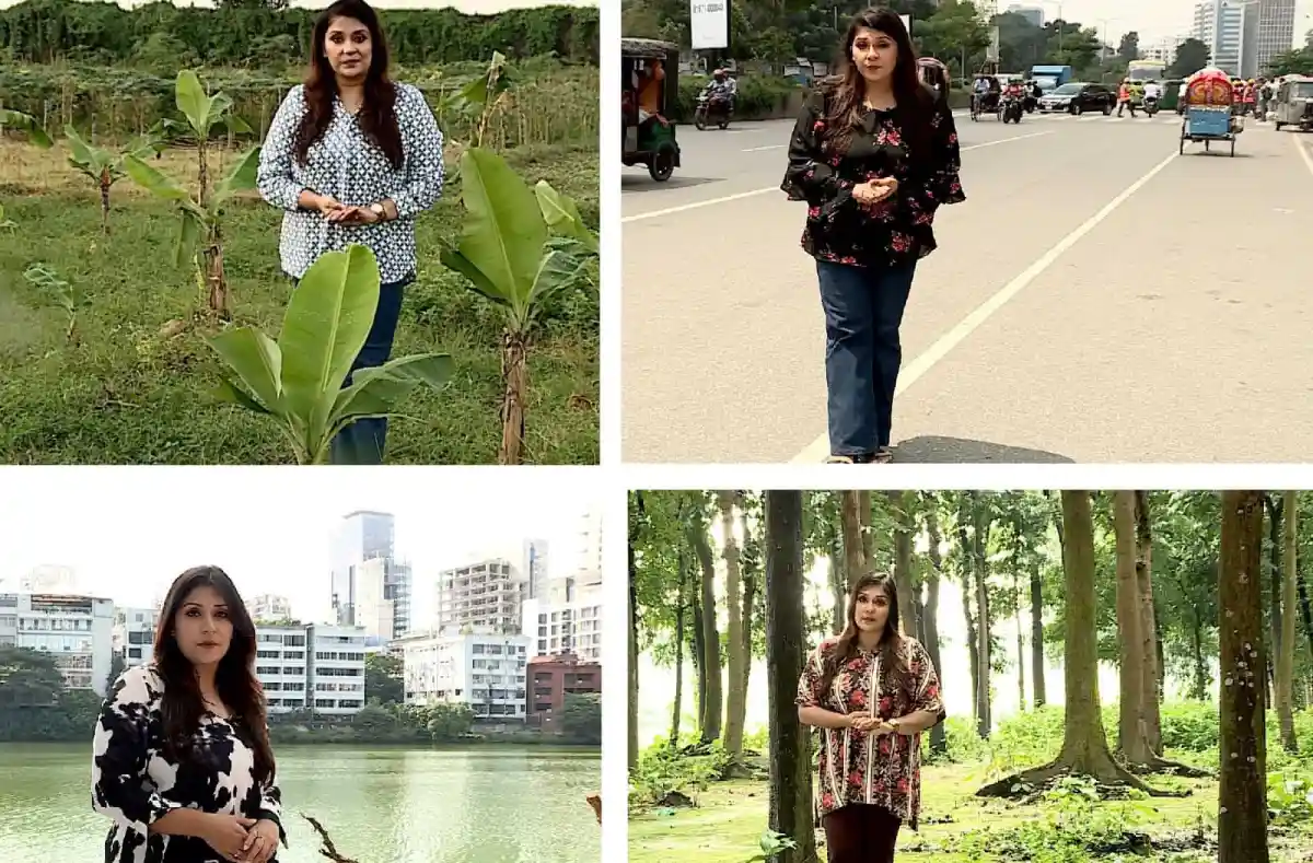 বাংলাদেশের বিভিন্ন প্রাকৃতিক ও শহুরে পরিবেশে নারী সাংবাদিকের ছবি. Channel i News - চ্যানেল আই নিউজ