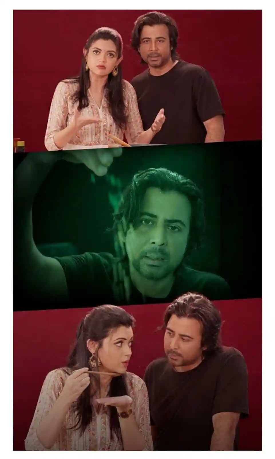 নাটকীয় দৃশ্যের ছবি যেখানে চারজন অভিনেতা-অভিনেত্রী অভিনয় করছেন. Channel i News - চ্যানেল আই নিউজ