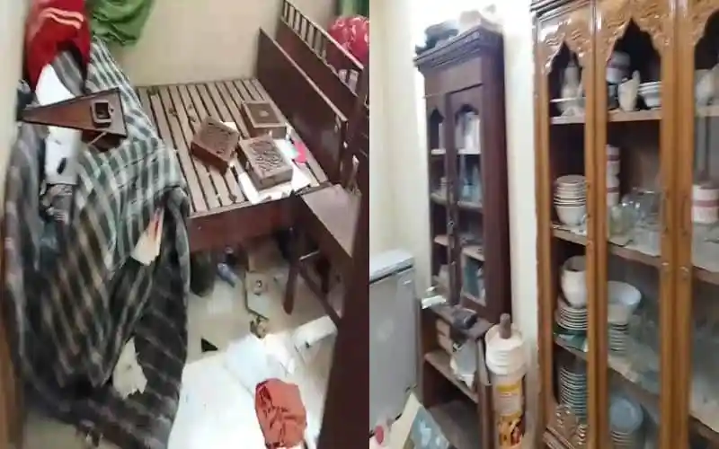 সামগ্রী ছড়ানো ও ভাঙচুরের ছবি, সাবেক রাষ্ট্রপতি আবদুল হামিদের বাড়িতে হামলার চিত্র. Channel i News - চ্যানেল আই নিউজ