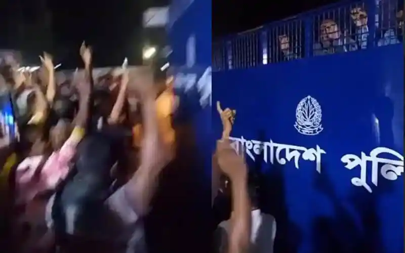 জনতা প্রিজনভ্যানের সামনে স্লোগান দিচ্ছে, পুলিশ ও জনতা মুখোমুখি. Channel i News - চ্যানেল আই নিউজ