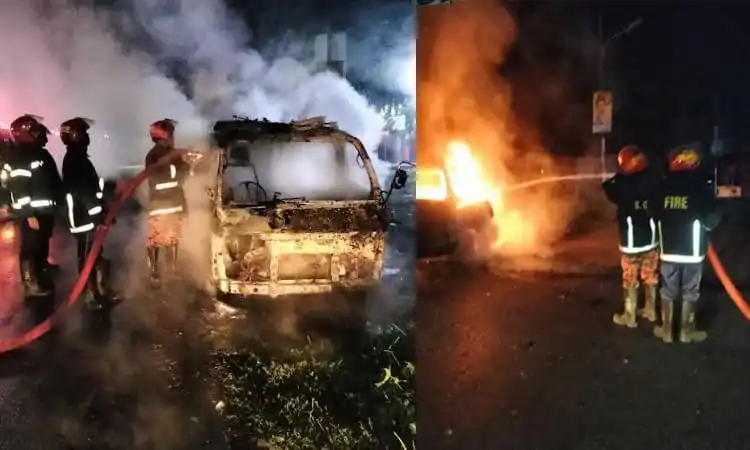 অগ্নিসংযোগের ঘটনায় পুড়ে যাওয়া অ্যাম্বুলেন্স ও দগ্ধ ফায়ার সার্ভিস কর্মীরা. Channel i News - চ্যানেল আই নিউজ
