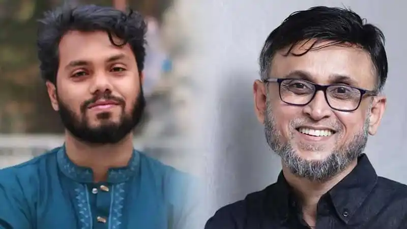 দুইজন পুরুষের সাক্ষাৎকার, একজনের মুখে হাসি, অন্যজনের মুখে গম্ভীরতা. Channel i News - চ্যানেল আই নিউজ