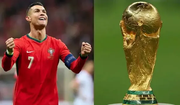 রোনালদো পর্তুগাল দলের জার্সিতে, বিশ্বকাপ ট্রফির পাশে দাঁড়িয়ে. Channel i News - চ্যানেল আই নিউজ