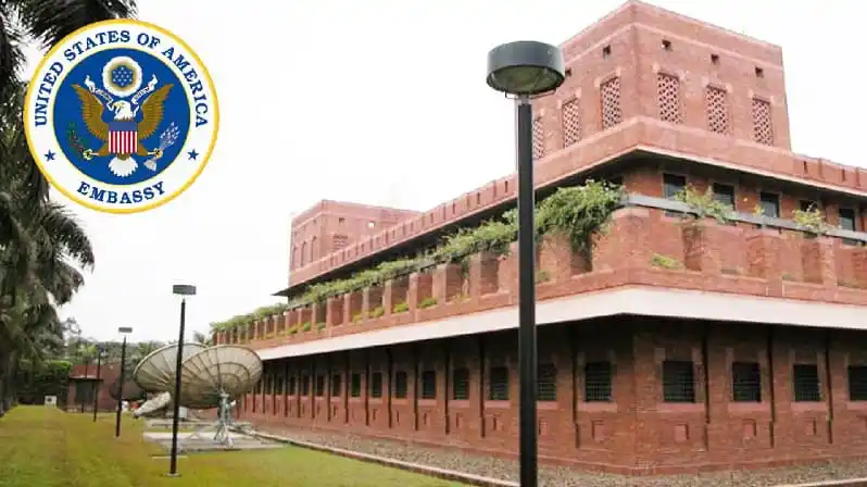 যুক্তরাষ্ট্রের দূতাবাস ভবন ঢাকার গুলশানে, লাল ইটের স্থাপনা।. Channel i News - চ্যানেল আই নিউজ