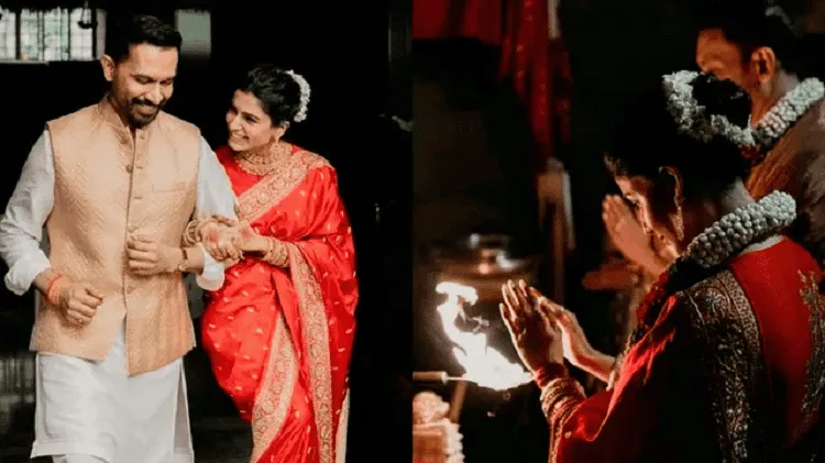 বাংলাদেশি ঐতিহ্যবাহী পোশাক পরিহিত দম্পতি পুজোতে অংশগ্রহণ করছেন. Channel i News - চ্যানেল আই নিউজ