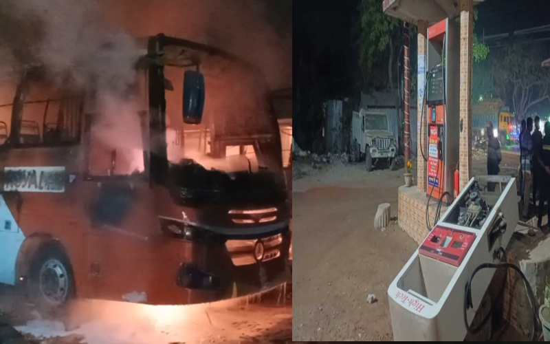 ঝিনাইদহে যুবক নিহতের জেরে ৩ বাসে আগুন, ফিলিং স্টেশনে ভাঙচুর