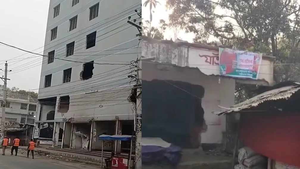 নওগাঁয় আওয়ামী লীগের দুই ভাঙা কার্যালয়ে বাজল ৭ মার্চের ভাষণ