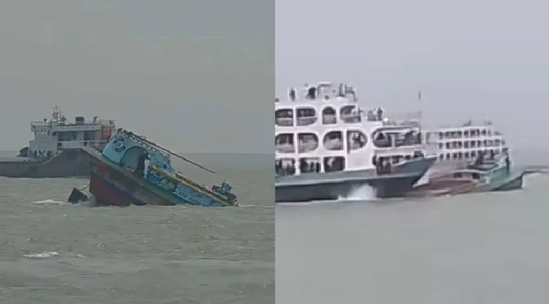 মেঘনায় লঞ্চের ধাক্কায় বালুবাহী বাল্কহেড ডুবি