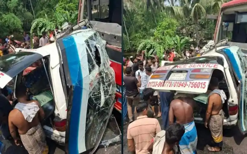 ফরিদপুরে বাস-অ্যাম্বুলেন্স মুখোমুখি সংঘর্ষের ছবি, আহত ও নিহতের খবর. Channel i News - চ্যানেল আই নিউজ