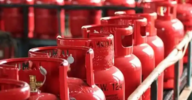Red LPG gas cylinders lined up in a storage facility. Channel i News - চ্যানেল আই নিউজ