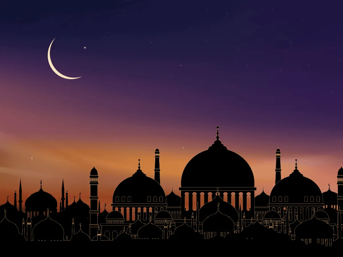 সন্ধ্যায় মসজিদের silhouette ও চাঁদ ও তারার সাথে আকাশের দৃশ্য. Channel i News - চ্যানেল আই নিউজ