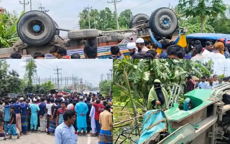 ময়মনসিংহে ভয়াবহ সড়ক দুর্ঘটনায় নিহত ৪, আহত ২, আহত ও নিহতের জন্য মানুষজন জড়ো হয়েছে।. Channel i News - চ্যানেল আই নিউজ