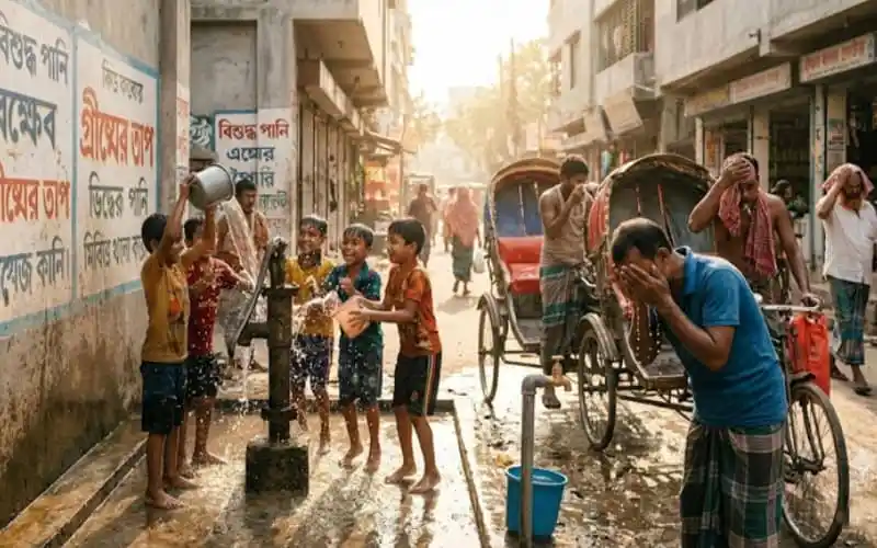 Children enjoying water splash on a hot day in Bangladesh. Channel i News - চ্যানেল আই নিউজ