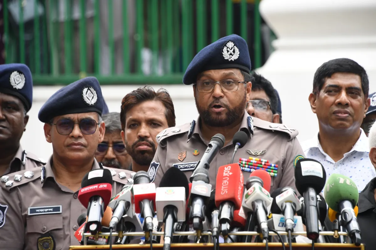 Bangladesh police officials addressing media during a press conference. Channel i News - চ্যানেল আই নিউজ