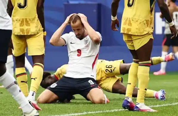 England player reacts after missing a chance in a match against Ghana. Channel i News - চ্যানেল আই নিউজ