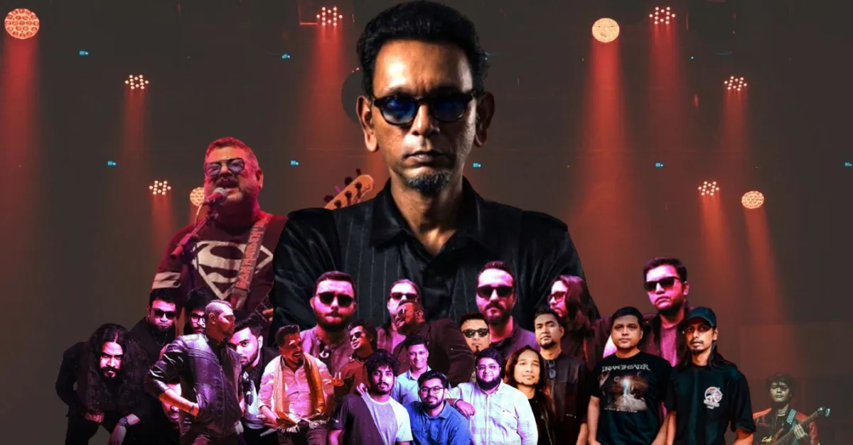 রক-মেটাল ব্যান্ডের পারফরম্যান্সের দৃশ্য, আলো ও মঞ্চের পরিবেশ. Channel i News - চ্যানেল আই নিউজ