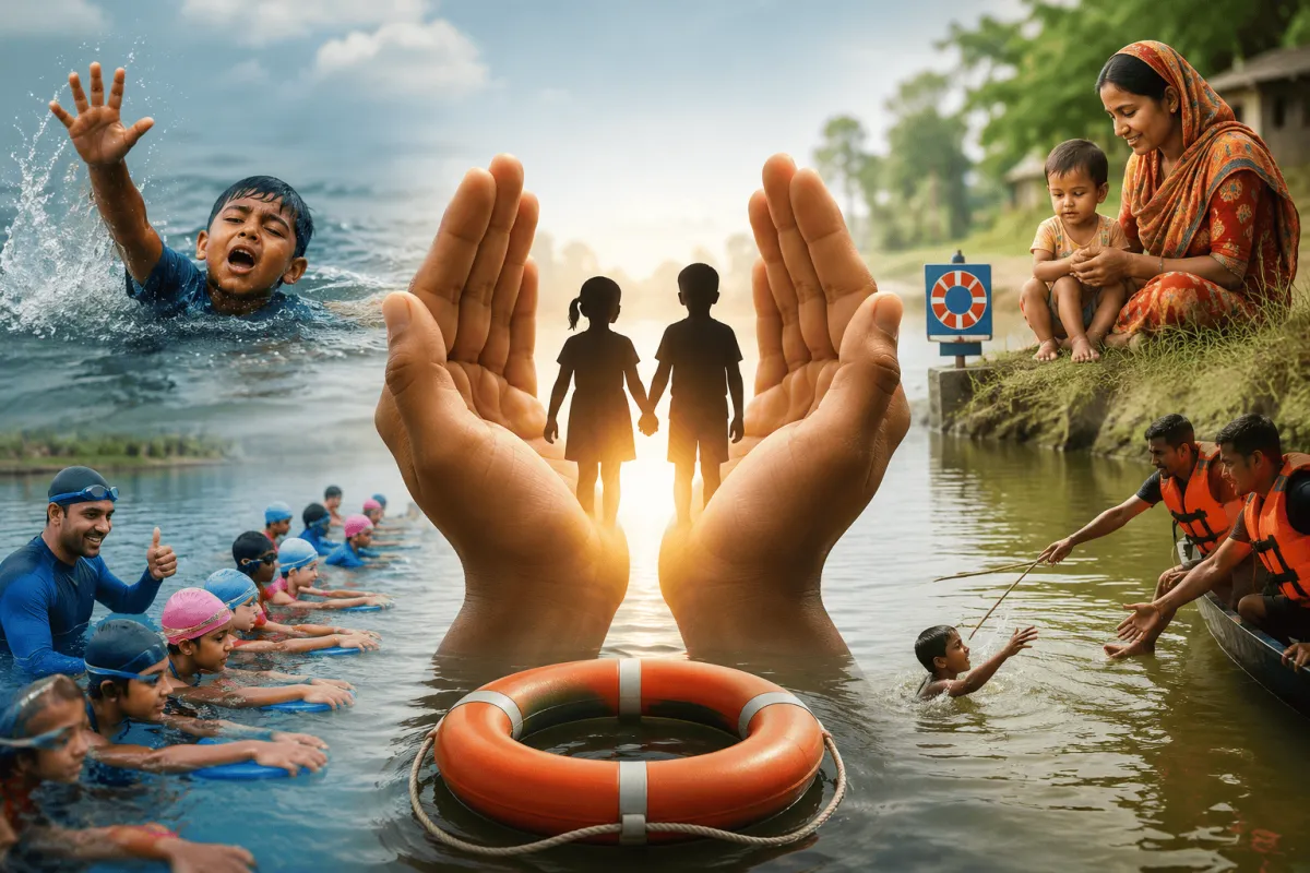 পানিতে ডুবে শিশু মৃত্যু প্রতিরোধে সচেতনতামূলক ছবি. Channel i News - চ্যানেল আই নিউজ
