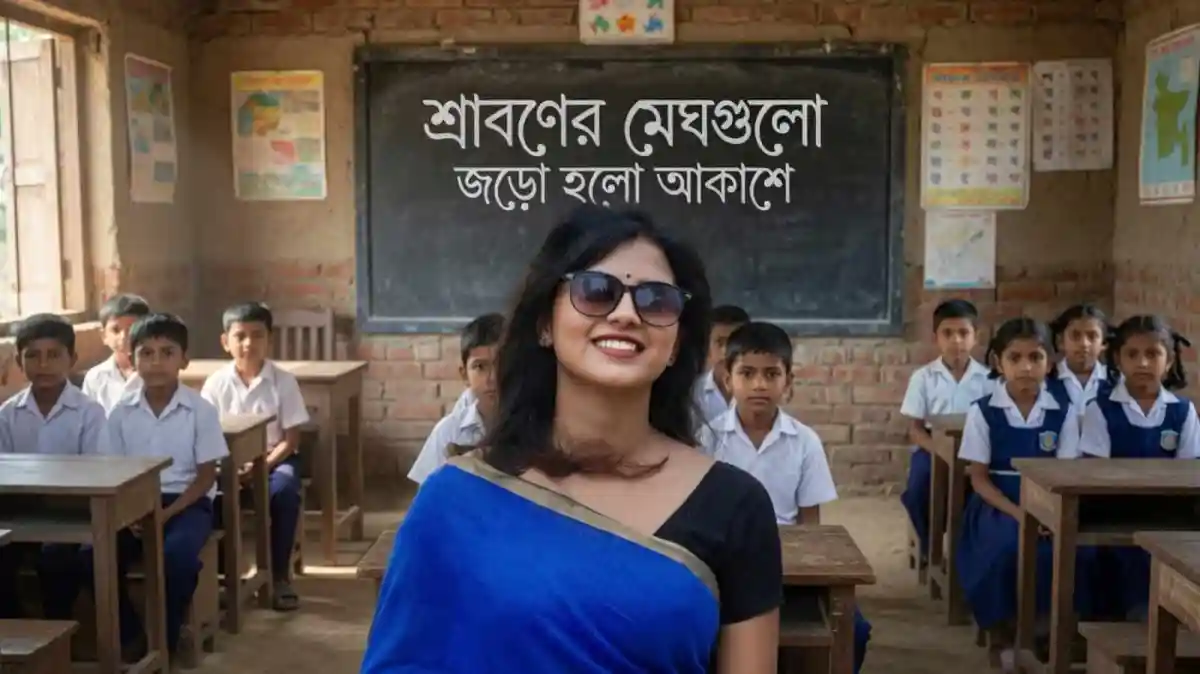একজন বাঙালি নারী স্কুলে শিক্ষার্থীদের মাঝে হাসিমুখে দাঁড়িয়ে. Channel i News - চ্যানেল আই নিউজ