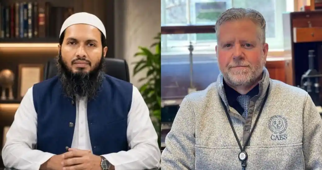 দুই পুরুষের ছবি, একজন মুসলিম ধর্মাবলম্বী, অন্যজন আন্তর্জাতিক সংস্থার প্রতিনিধি. Channel i News - চ্যানেল আই নিউজ