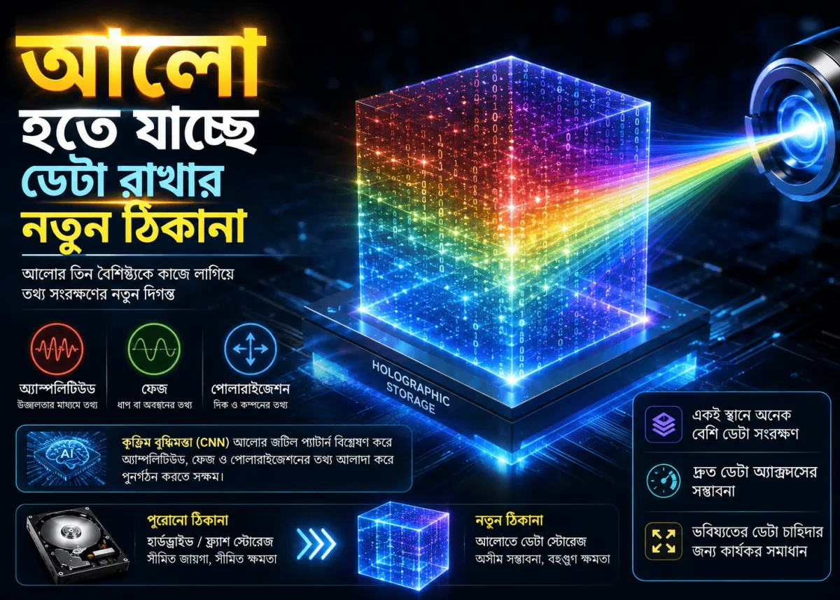 নতুন ডেটা স্টোরেজ প্রযুক্তি হোলোগ্রাফিক স্টোরেজের ধারণা দেখানো হয়েছে।. Channel i News - চ্যানেল আই নিউজ