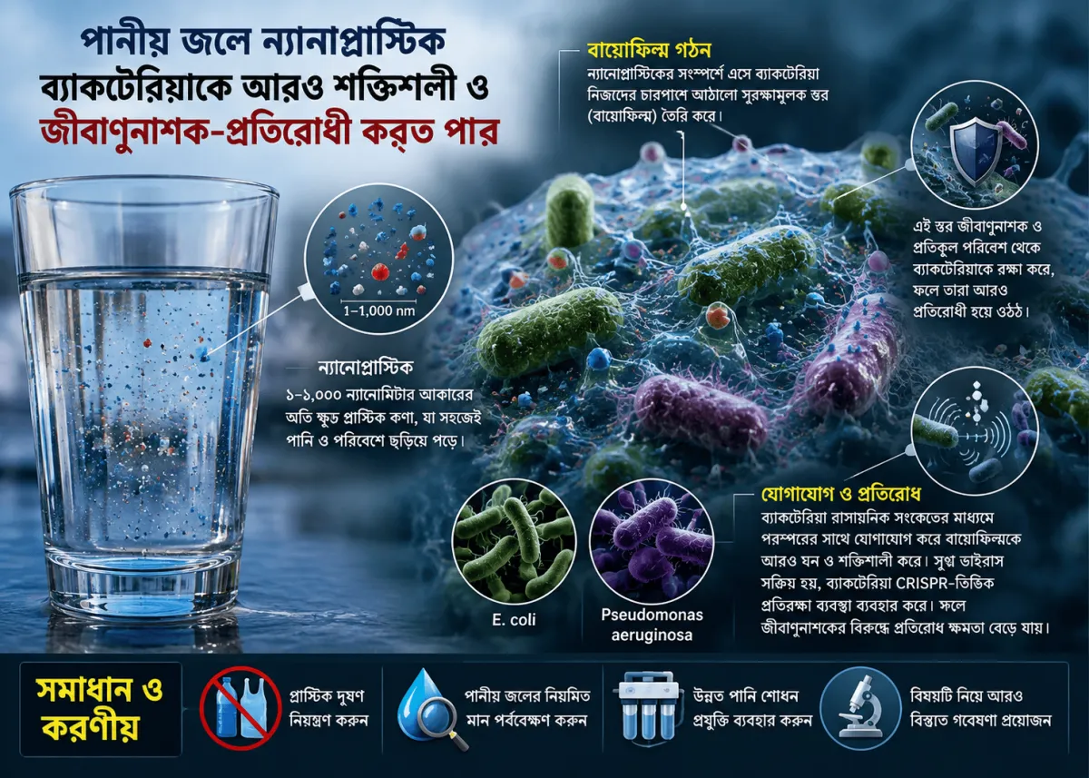 ন্যানোপ্লাস্টিকের সংক্রমণ ও জীবাণু প্রতিরোধের তথ্য সহ পানীয় জলের ছবি।. Channel i News - চ্যানেল আই নিউজ