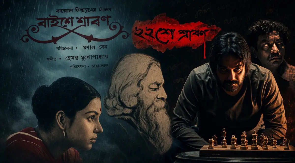 বাইশে শ্রাবণ সিনেমার দৃশ্য, চরিত্ররা গভীর মনোযোগে খেলছে শ্যুটিং. Channel i News - চ্যানেল আই নিউজ