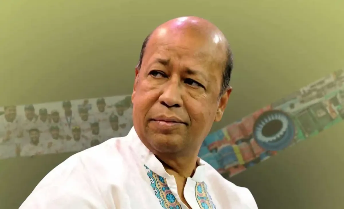 বাংলাদেশের একজন নেতা, পটভূমিতে বাংলাদেশি পতাকা ও জাতীয় পতাকা. Channel i News - চ্যানেল আই নিউজ