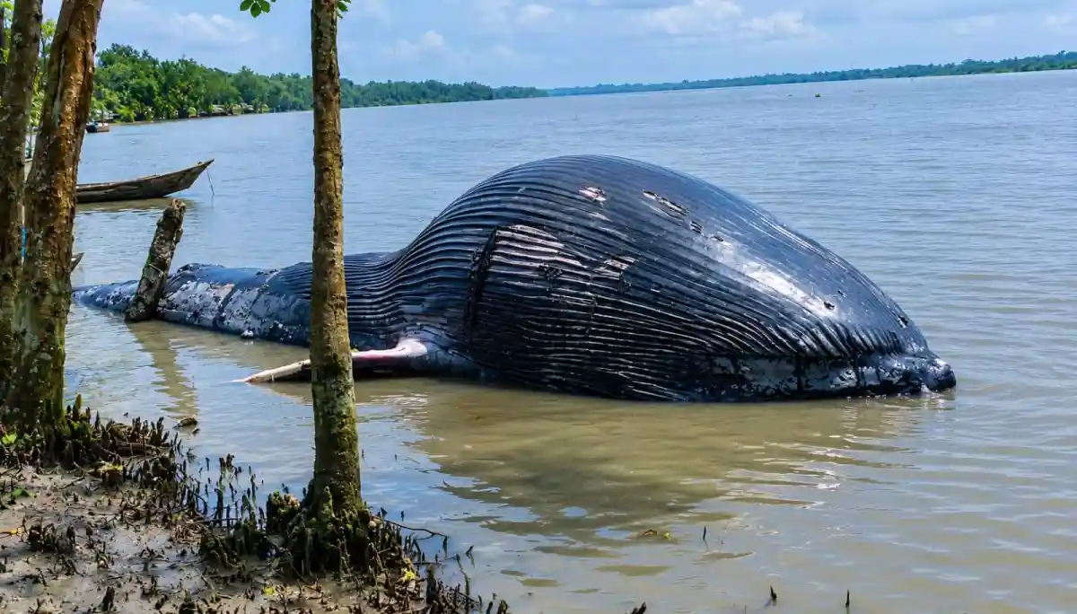 বরগুনায় ভেসে এলো বিশাল আকৃতির মৃত তিমি